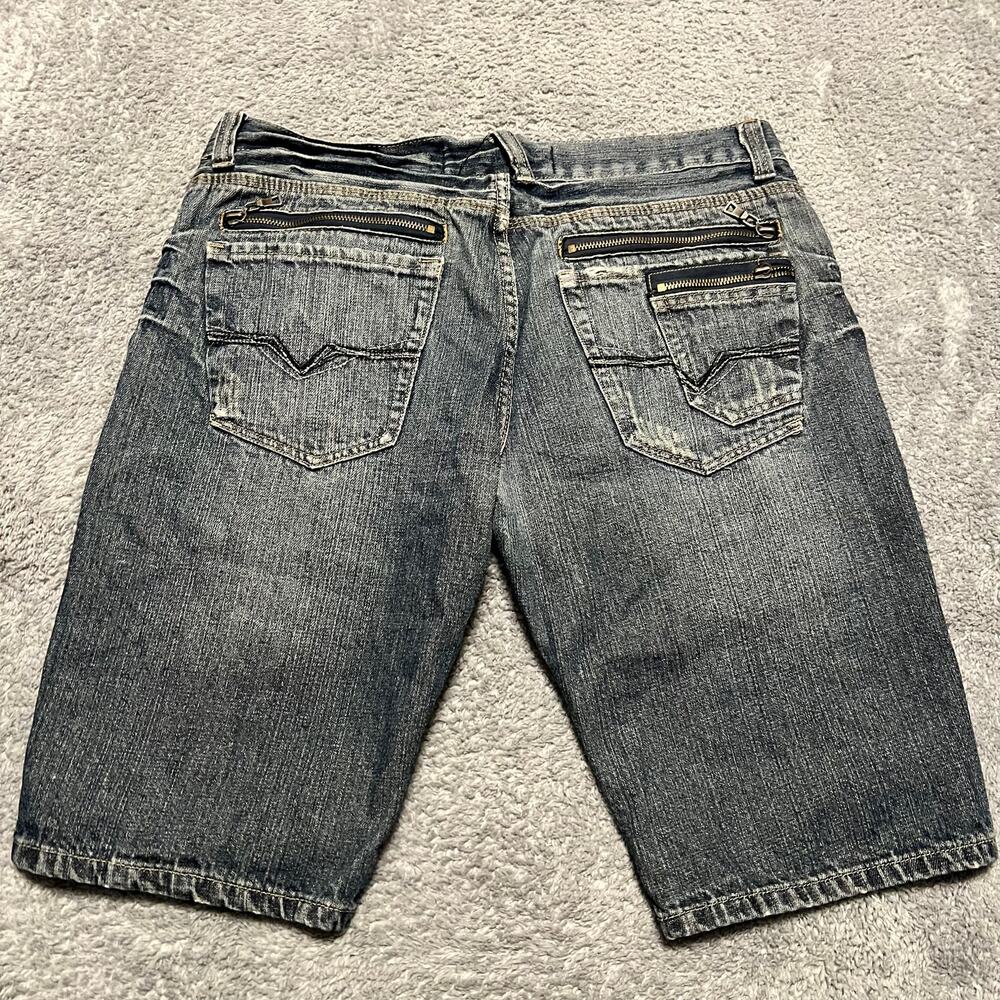 Agile Shorts Mens 34 Blue Denim Jean Shorts Jorts Cross Zipper Casual Grunge - Picture 3 of 10